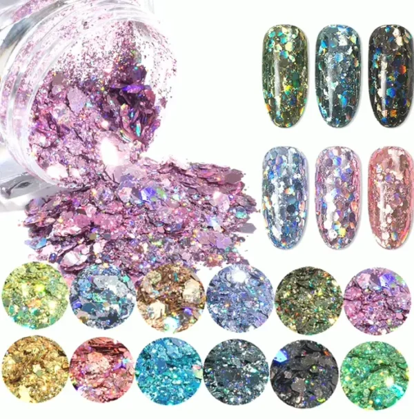 12 Shades Holographic Nail Glitter Set
