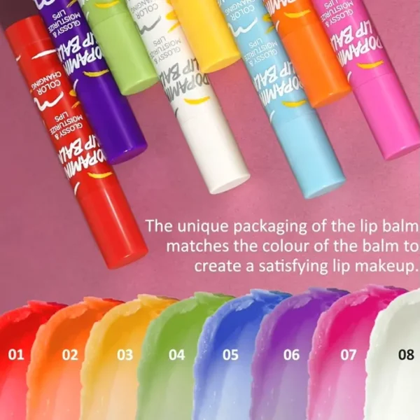 Colored Lip Balm Set - Hydrating, Shiny Finish, 8 Colors