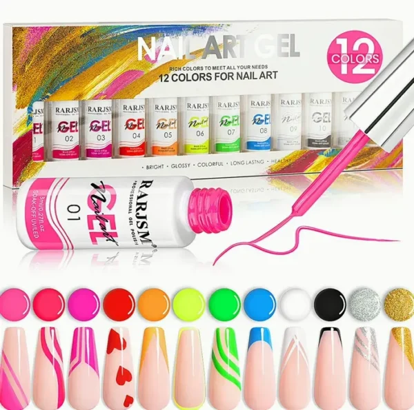 Manicure Polish Set - 12 Neon Colors Including Glitter