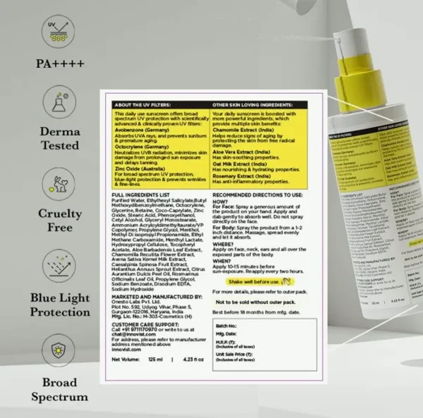 Moisturizing Sunscreen Spray | SPF 60 PA++++ | Water Proof