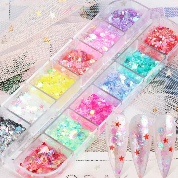 Twelve-Color Iridescent Nail Sequins Glitter Set