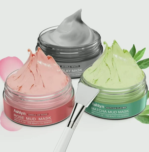 Ashlyn's 3 Piece Clay Masking Kit, Herbal Tea Rose Skin Masks Set