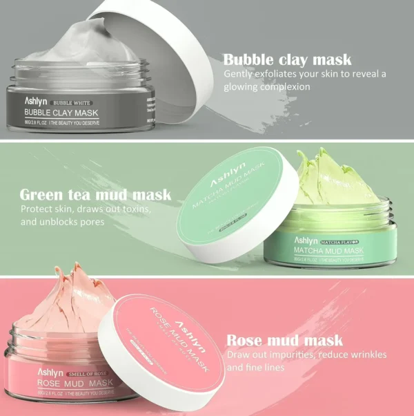 Ashlyn's 3 Piece Clay Masking Kit, Herbal Tea Rose Skin Masks Set