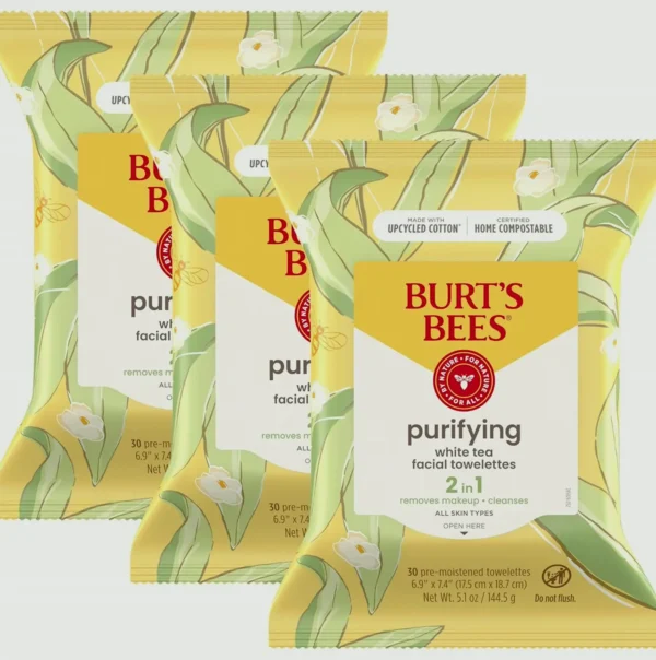 Burt's White Face Towelettes, Hydrating Makeup Remover, Thirty Ct. Bundle