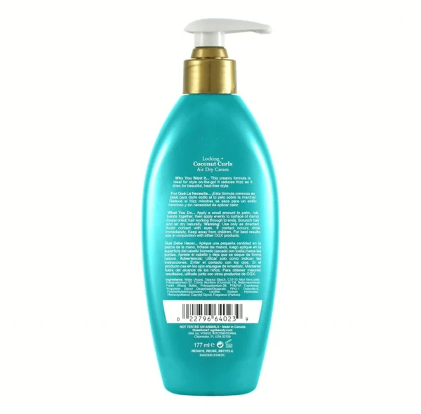 OGX Brand Locking + Coconut Curl Air Dry Cream, No Parabens Added, 6 Ounces