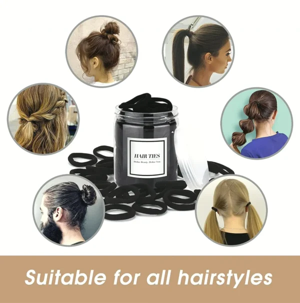 50-Pack Black Hair Ties, Seamless Ponytail Holders