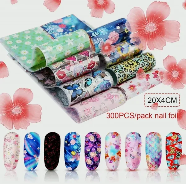 300 Sheets Nail Art Foil Transfers