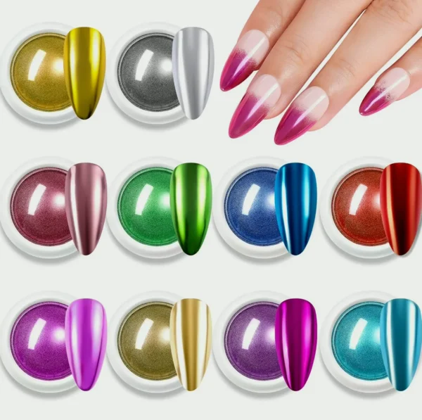 Makartt's Chrome Nail Powder Kit - Ten Colors, Metallic Effect