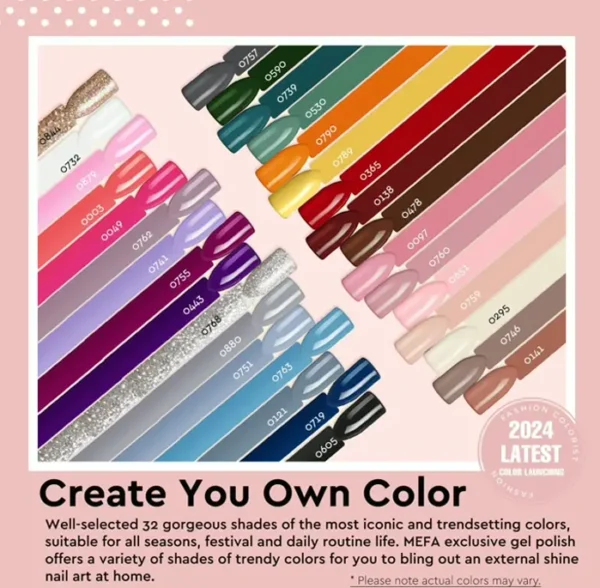 MEFA Brand 56 Pcs Gel Polish Set with UV Light, 32 Colors, Matte/Glossy Top Coats, Nail Art Decorations
