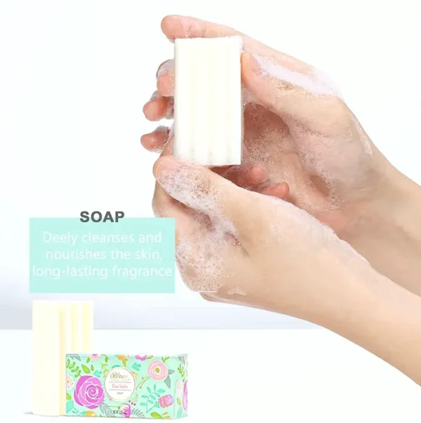 4PC Rosewater Gift Box: Hand & Foot Cream, Soap, Scented Candle - All Skin Care Needs