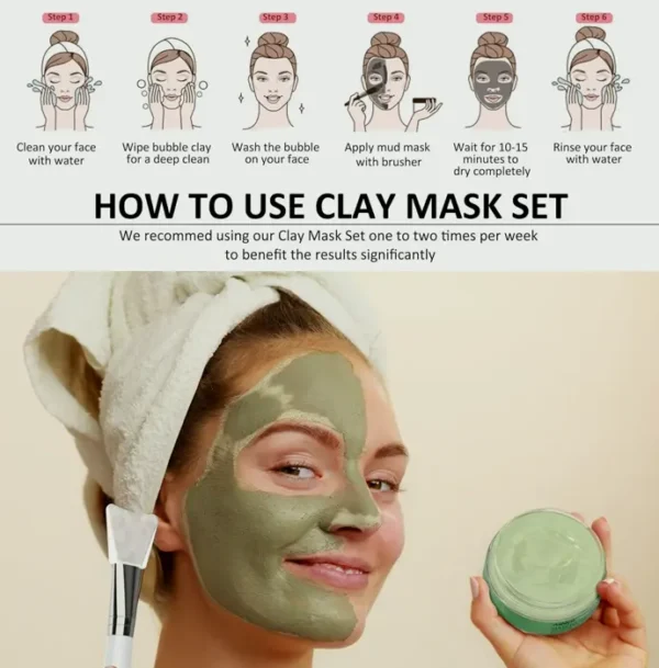 Ashlyn's 3 Piece Clay Masking Kit, Herbal Tea Rose Skin Masks Set