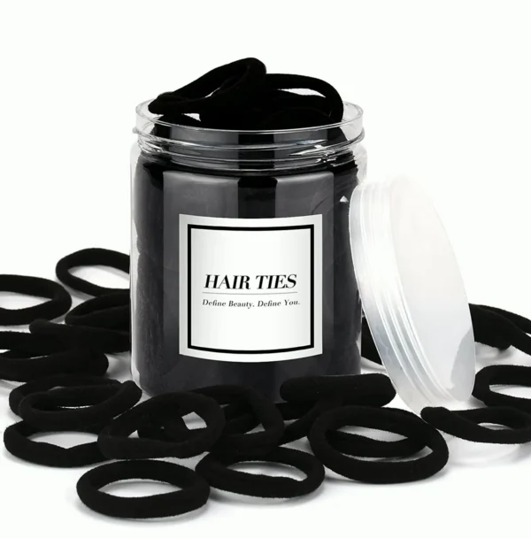 50-Pack Black Hair Ties, Seamless Ponytail Holders