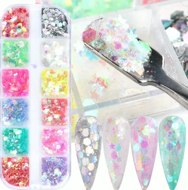 Twelve-Color Iridescent Nail Sequins Glitter Set
